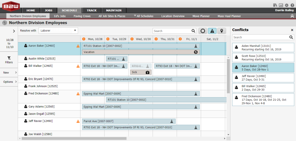 screenshot of B2W Schedule